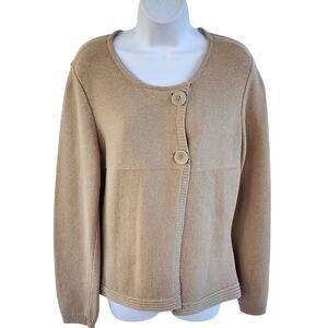 Talbots Womens Cotton Tan Asymmetrical Cardigan Sweater size Medium All Seasons